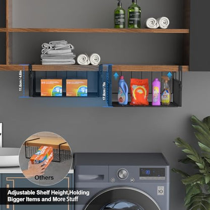 AmonHouseware 2Pack Under Shelf Storage Basket Organizer, Black | Adjustable Hanging,Under Cabinet Add-on, Slide-in Baskets, for Laundry Room Kitchen Pantry Desk Bookshelf Counter Cupboard - color: Black
