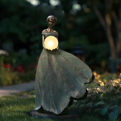 DiliComing Solar Fairy Garden Statue 22 Inch Resin Garden Decor - Large Outdoor Yard Figurine for Patio Lawn, Waterproof Garden Statue Gift for Women, 14x11x22.5 Inch New Packaging - color: Hold Ball