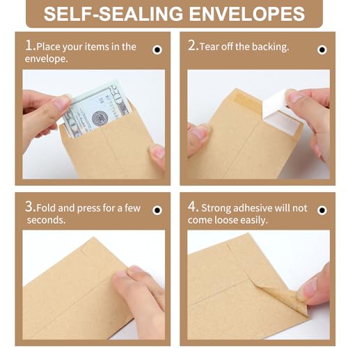 Joyberg 120 PCS Money Envelopes for Cash Kraft Paper, 6.5”x3.2” Small Cash Envelopes for Self-Adhesive, Money Saving Challenge Coin Envelopes for Coin, Check, Budget, Small Item Organizer - size: 6.5"x 3.2"