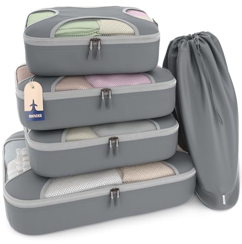 Shacke 5 Set Packing Cubes for Travel with Laundry Bag (Charcoal Gray) - color: 5 Set - Charcoal Gray, size: Set of 5