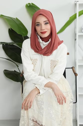 Aisha's Design Pre-tied Cotton-Chiffon Scarf for Women Practical Veil Instant Scarf Hijab Stylish Design - color: Cinnamon