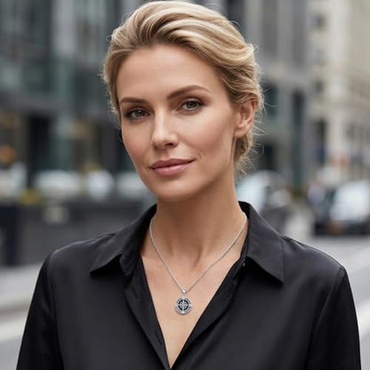 Graduation Gifts for Women 925 Sterling Silver Compass/Graduation/Vet/Cross/Stethoscope Necklace for Women - color: Compass-Obsidian