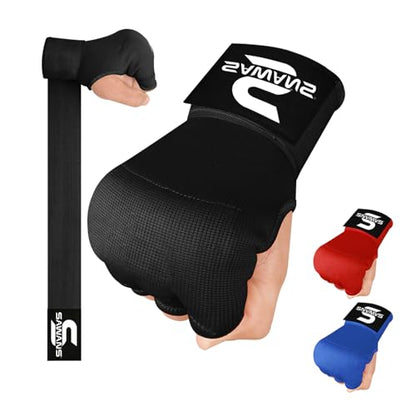 SAWANS Boxing Hand Wraps Inner Gloves for Hand Protection Long Wrist Straps Elasticated, Padded Martial Arts Combat Gloves Punching Bag Training Gel Mitts Muay Thai MMA - size: Small-Medium