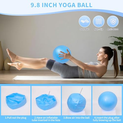 DICYWUDI Pilates Essentials Kit for Home Women, Pilates Equipment for Workouts, 6 Fabric Resistance Bands, 12 Inch Magic Circle Yoga Ring, Mini Exercise Ball, Great Exercise Equipment - color: 15pcs Blue set