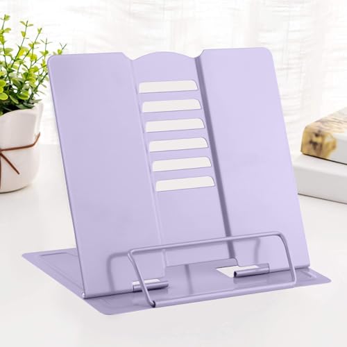 MSDADA Desk Book Stand Metal Reading Rest Book Holder Adjustable Cookbook Documents Holder for Recipes Textbooks Tablet Music Books, Mom Gifts, Gifts for Grandma Mom Mothers Day(Light Purple) - color: Light Purple