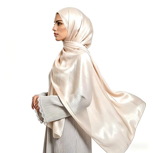 Organza Sheen Shimmer Crepe Hijab Scarf for Women Lightweight Sheer Shawl Wrap for Wedding and Evening Dresses - color: Light Champagne