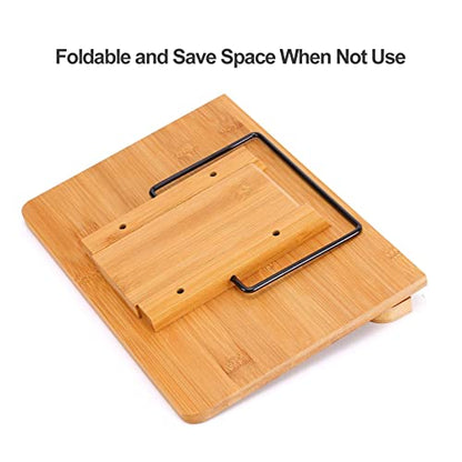 MEGREZ Bamboo Book Stand 11 x 8.0 inch, Foldable Cookbook Holder with 6 Adjustable Height, Reading Book Holder for Recipe, Music Book, Textbook, Tablet Stand, Rose - color: Rose, size: 11.0 x 8.0 inch