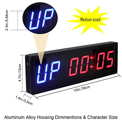 Large Workout Clock for Home Gym, 15" Wall Mount Gym Timer Clock with Remote, (2.3-inch Digits, Blue+Red)