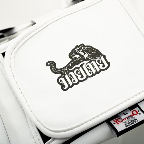 YOKKAO Premium Head Guard | Handmade Genuine Leather Headgear | Ideal for Muay Thai, Boxing, Kickboxing Sparring, Hard Training & Professional Competitions - color: White Training, size: Medium