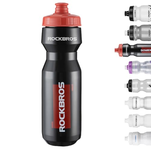 ROCKBROS Bike Water Bottle 20oz-25oz Squeeze Cycling Water Bottle BPA Free Leak Proof Sports Water Bottle with Dust Cover for Bicycle Running Gym Outdoor - color: 25oz Black Red, style: 1 Pack
