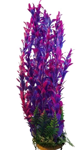 Pink and Purple Fish Tank Decoration Artificial Aquarium Plant with Weighted Base 41-43 cm (16 Inch) Tall, Fish Tank or Pond Foliage Ornament, Tall Plastic Seaweed Aquascaping Decor | 16 Inch Tall, Weighted Base, Fish Tank or Pond Foliage Ornament, Tall P