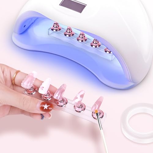 JUSTOTRY 2 Sets Pink Nail Painting Practice Stand With 1M Double-sided Tape Acrylic Fake Nail Art Holder For Press Ons Magnetic Nail Display Design Tools Kit Accessories For Home Diy Salon Supplies - color: Electroplated pink 2PCS