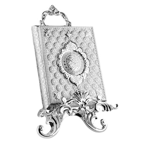 Islamic Book Rehal Stand, Home Decoration to Display the Quran with Elegance, Metal Holder for Reading Studying, Special Events, Ramadan, Religious Holidays - Silver - color: Silver