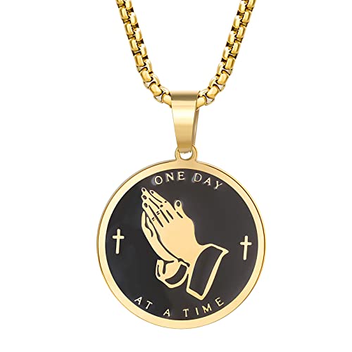 Serenity Prayer Necklace Praying Hands Coin Pendant for Men Women - color: B:Gold