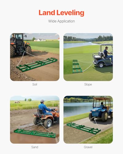 VEVOR Drag Harrow, 8 ft Heavy Duty Tow Behind Drag Harrow with Adjustable Bars & 72 in Chain, Driveway Grader Landscape Rake for ATV, UTV, Tractor, Mower Tow Behind Yard Lawn Leveling Tool - size: 8 FT- Green