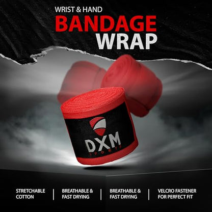DXM SPORTS Boxing Hand Wraps Inner Gloves - 180 Inch Elasticated Thumb Loop Bandages - Kickboxing MMA Muay Thai Kickboxing Martial Arts Punching Training for Men Women - color: Red
