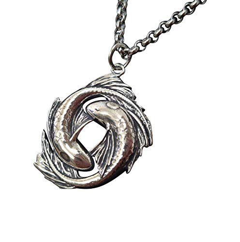 Baldur Jewelry Viking Wolf Yin Yang Necklace, Brass Norse Pendant - color: Koi Fish Yin Yang Necklace - 925 Silver