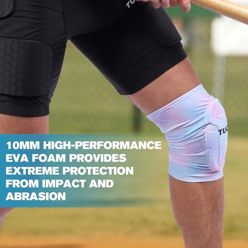 Knee Pads Football Compression Padded Leg Sleeve Knee Protection Pads For Basketball Baseball Volleyball Cycling Wrestling - Adult & Youth Size (F-Pink 1 Pair)