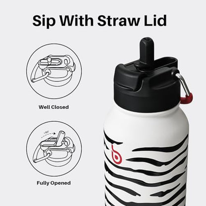 BOTTLE BOTTLE 32oz Insulated Water Bottle with Pill Box | Stainless Steel,Sport Water Bottle, with Straw Dual-use Lid and Pill Box, Design for Gym - color: Zebra Stripe