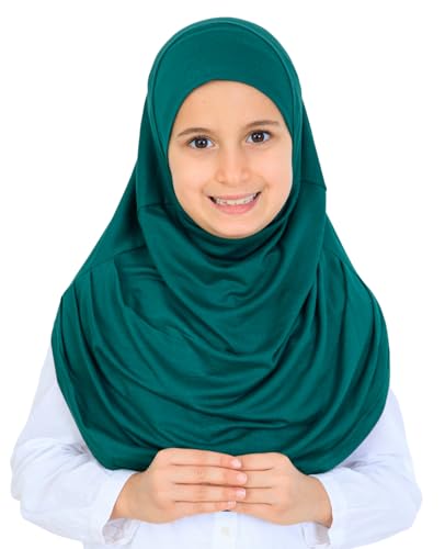 Prien Ready To Wear Hijab For Girls, Soft Viscose Muslim Scarf For Kids, Instant Islamic Clothing For Women For Ramadan, Eid - color: Emerald