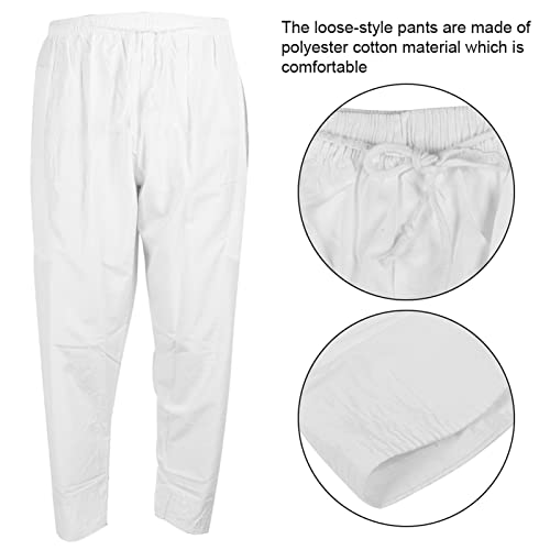 남성용 신축성 있는 바지, 남성용 무슬림 바지 폴리에스터 면 루즈 스타일 허리 탄성 밴드 아프간 바지 의류, 화이트., L - size: L
