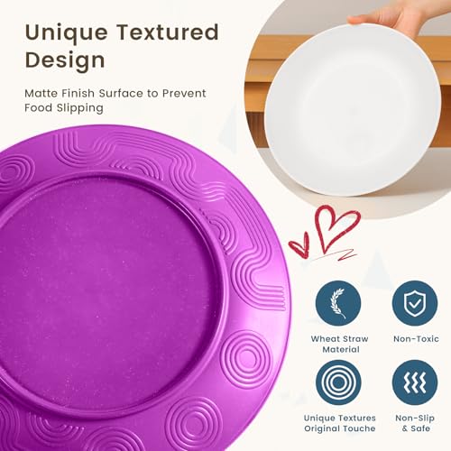 Homienly 40-Piece Wheat Straw Dinnerware Set, Reusable Plates and Bowls Sets, Alternative to Plastic Dishes Set-Dinner Plates with Textured Pattern, Bowls, Cups, Dishwasher Safe - Pink Flower - color: Pink Flower, size: 40 PCS