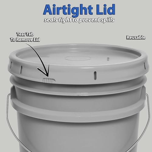 5-Gallon Bucket with Airtight Lid – Made in USA, Food Grade BPA Free Plastic, Heavy Duty Multi-Use, Metal Handle with Grip, Stackable Storage – Silver, 1 Pack - color: Silver, size: 1
