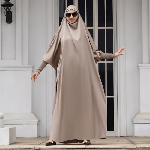 IKADEX Jilbab for Muslim Women Hooded Abaya Kaftan Dress Hijab Chador One-Piece Loose Fit Arabic Islamic Prayer Robe - color: Taro