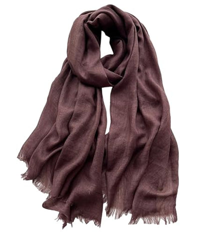 Solid color cotton and linen scarf, wrinkled all season versatile long sunscreen fashionable shawl - color: Coffee