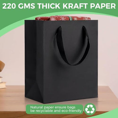 PrimeSign Black Gift Bags With Handles: 8x5x10 Inch 6 Pack Medium Paper Bags Bulk For Party Shopping Wedding Birthday Graduation Fathers Day Valentine's Day Easter Eid and Ramadan - size: 1 Count (Pack of 6)