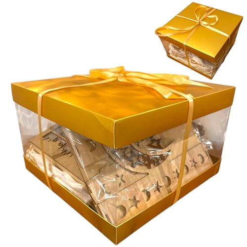eMart4U Eid Mubarak Gift Box - 10+ Premium Gifts for Eid al-Adha: Decor, Banner, LED Light, DIY Tray, Lanterns - Islamic Holiday Present for Family Friends