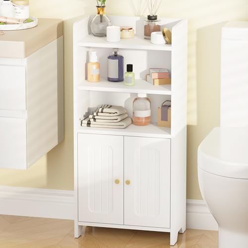 BEWISHOME Bathroom Storage Cabinet,Small Floor Cabinet,Toilet Paper Cabinet | with 2 Doors and Shelves, Bathroom Organizers and Storage for Small Spaces, White 7.9" D x 14.6" W x 31" H YYG08W - color: White