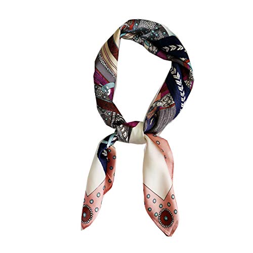 FONYVE Silk Feeling Scarf Medium Square Satin Head Scarf for Women 27.5 × 27.5 inches - color: 01 Pink Edge