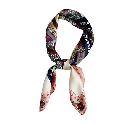 FONYVE Silk Feeling Scarf Medium Square Satin Head Scarf for Women 27.5 × 27.5 inches - color: 01 Pink Edge