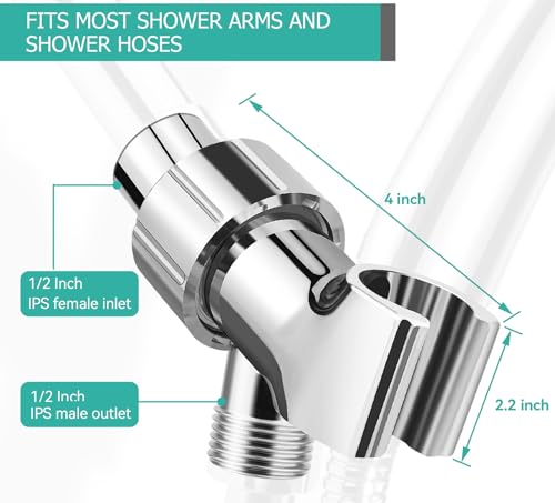 MAAYAYA Brass Ball Shower Holder, 360° Adjustable ABS Bracket, Chrome | MAYYAYA Holder: Solid Brass Swivel Ball; 360° Adjustable ABS Bracket; Universal 1/2" Connector; Fits Standard Shower Hoses - color: Chrome