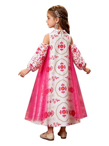 Agoky Girls Embroidery Long Sleeves Middle East Dress Ramadan Eid Prayer Clothes Kebaya Kaftan Robe for Home - size: 10-11 Years