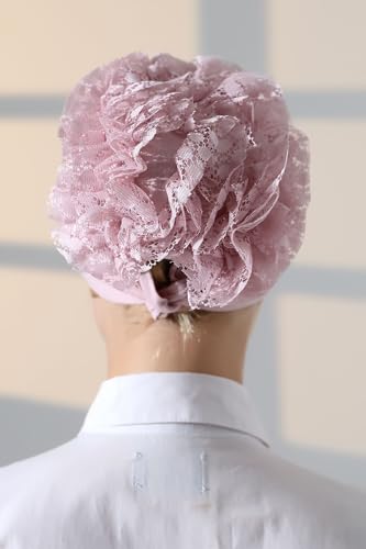 ihvan online Hijab Cap, Head Scarf Beanie, Volumizing Non Slip Head Wraps for Women, Hijab Undercap with Tie-Back Closure - color: Pink