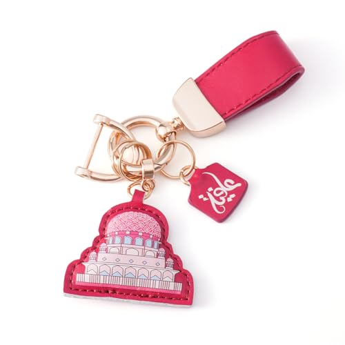Putra Mosque Sheepskin Key Chain Gold Metal Ring Arabic Calligraphy Tag Malaysian Tourism Cultural Gift - color: Pink
