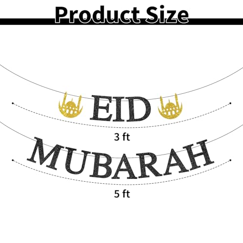 Eid Mubarak Banner - Happy Eid Decor, Ramadan Mubarak Decor, Muslim Islamic Eids Festival Party Decorations Gold Glitter