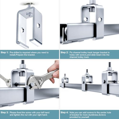 Channel Trolley Track Hanger Bracket for UNISTRUT Strut Channel,Intermediate Support Hanger Brackets for All 1-5/8" Channel Trolley Track,for Unistrut Hardware Trolley(4 Pack) - style: 4 Pack