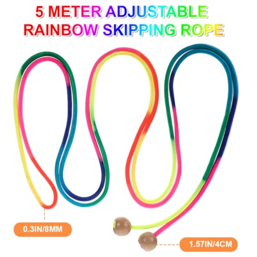 Long Jump Rope for Kids 16 FT Adjustable Skipping Rope Multiplayer Rainbow Jumping Rope with Wooden Ball Handle for School and Outdoor Activities