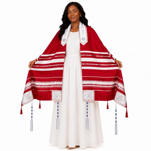 The Holy Promise Messianic Prayer Shawl-72 x22 Christian Tallit with Biblical Verses-Includes Carrying Bag - color: Red