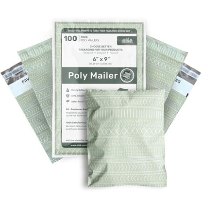 Poly Mailers 6x9 Inch 100 Pack Small Shipping Bags Strong Thick Mailing Envelopes | Self Sealing Adhesive | Waterproof & Tear Resistant | Small Business Packaging for Clothing - Boho Sage Green - color: Green, size: 6x9 (100 Pack)