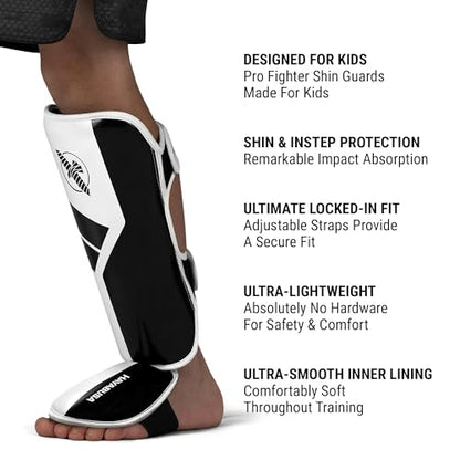 Hayabusa S4 Kids Shin Guards, Muay Thai, MMA, Kickboxing, Martial Arts - color: White, size: Small-Medium
