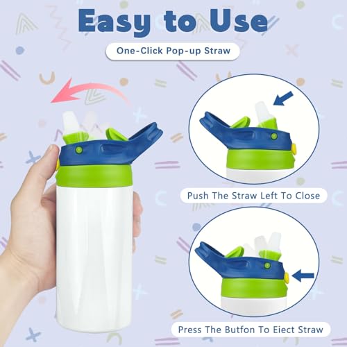 12oz Replacement Lid with 2 Straw for Kid Tumbler,Leak-Proof and Spill-Proof Straw Lids for ZONEGRACE Mocaru,BPA Free,Inner Diameter2.4IN (Green, 1 Pack) - color: Green