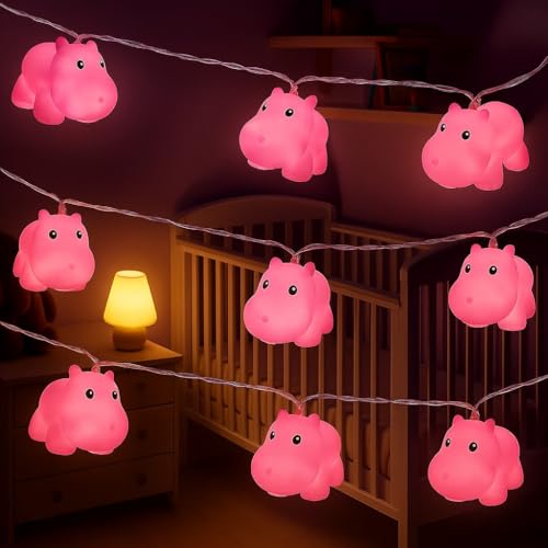 4.9 ft 10 Lights Battery Pet LED Decorative Hippo Indoor Outdoor Decor String Light, Baby Room Decoration, Child Room Decoration, Cute Gifts Party Bedroom Garden Decorations Ornaments Supplies - color: Pink Hippo, size: 10-Light
