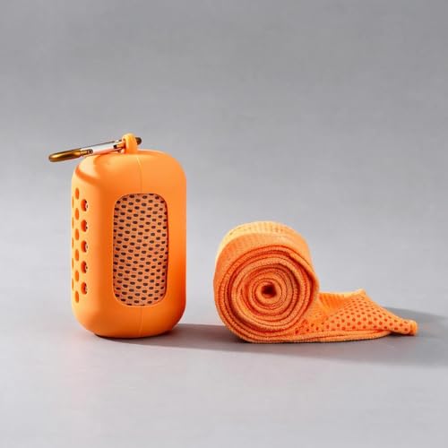 Cooling Towel with Silicone Case, Quick Dry Sports Towel, 11.8 x 35.4 in - color: Orange, size: Medium