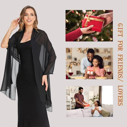 Shawls and Wraps for Evening Dresses Sheer Chiffon Women Elegant Soft Silky Wraps Wedding Bridal Scarf - color: Black, size: 79*18‘’