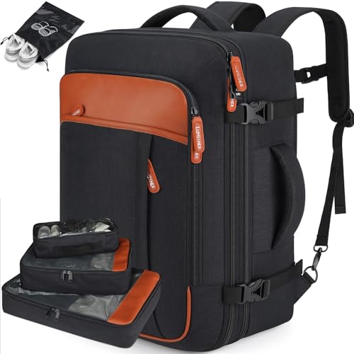 Lumesner 18" Expandable Carry On Travel Backpack With 4 Packing Cubes - color: Black, size: 18 inches