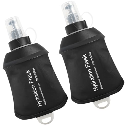 WILDREEDS 150ml Soft Flask, TPU Collapsible Soft Water Bottle for Hydration Pack, Running Vest, Folding Water Bottle for Hiking Cycling Climbing-2Pcs, Black - color: 2pcs, 150ml Black